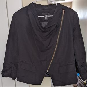 Light black asymmetrical gold zip jacket